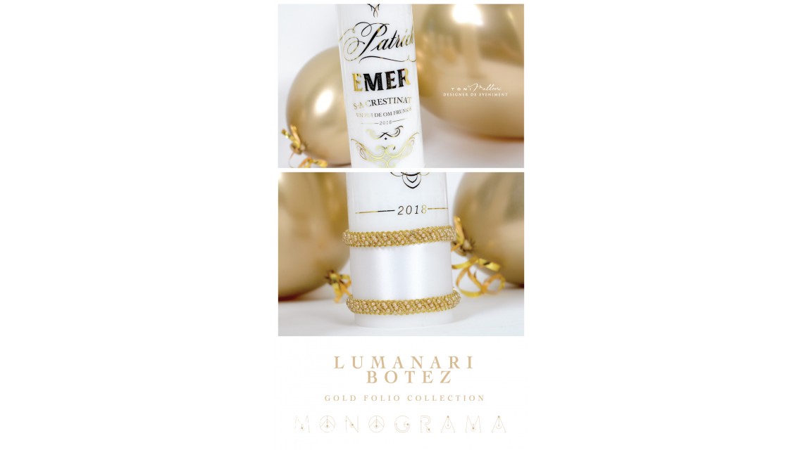 Lumanare de botez personalizata, print folio gold, 30x8cm, Luxury 4